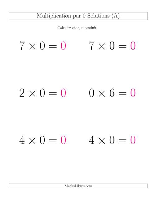Règles de Multiplication Individuelles -- Multiplication par 0 -- Variation 0 à 9 (Gros Caractères) page 2