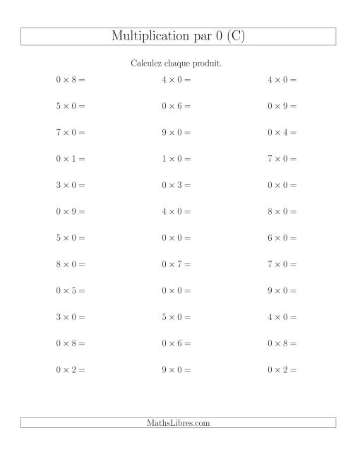 Règles de Multiplication Individuelles -- Multiplication par 0 -- Variation 0 à 9 (C)