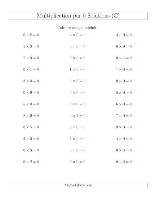 Règles de Multiplication Individuelles -- Multiplication par 0 -- Variation 0 à 9 (C) page 2