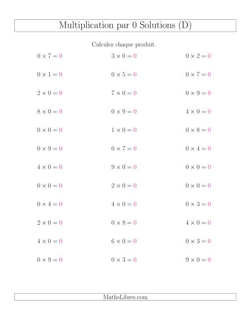 Règles de Multiplication Individuelles -- Multiplication par 0 -- Variation 0 à 9 (D) page 2