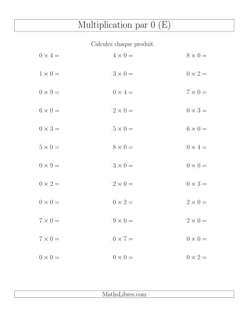 Règles de Multiplication Individuelles -- Multiplication par 0 -- Variation 0 à 9 (E)