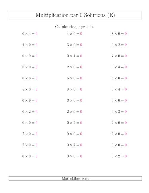 Règles de Multiplication Individuelles -- Multiplication par 0 -- Variation 0 à 9 (E) page 2