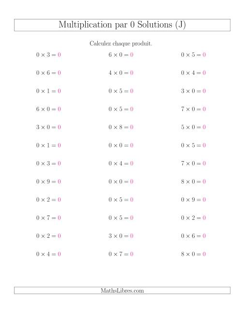 Règles de Multiplication Individuelles -- Multiplication par 0 -- Variation 0 à 9 (J) page 2