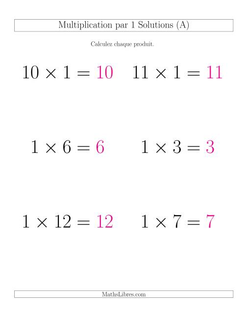 Règles de Multiplication Individuelles -- Multiplication par 1 -- Variation 0 à 12 (Gros Caractères) page 2