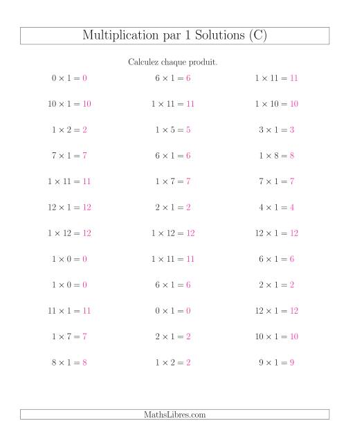 Règles de Multiplication Individuelles -- Multiplication par 1 -- Variation 0 à 12 (C) page 2
