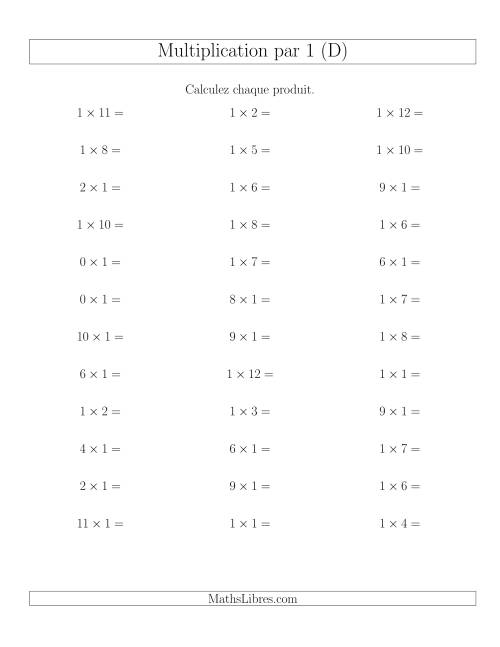 Règles de Multiplication Individuelles -- Multiplication par 1 -- Variation 0 à 12 (D)