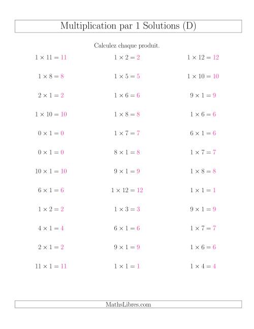Règles de Multiplication Individuelles -- Multiplication par 1 -- Variation 0 à 12 (D) page 2