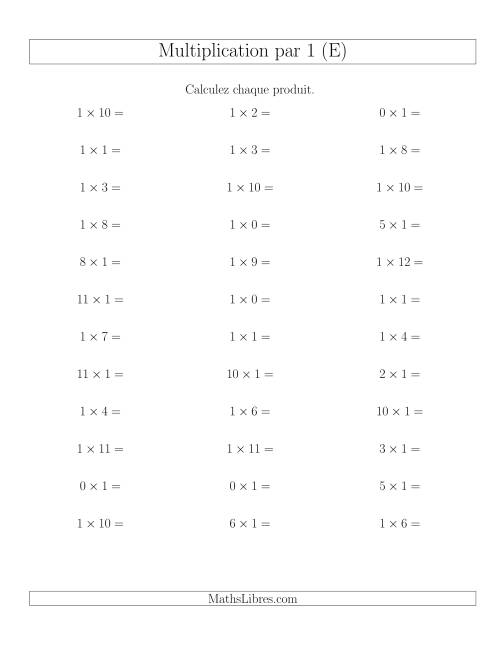 Règles de Multiplication Individuelles -- Multiplication par 1 -- Variation 0 à 12 (E)