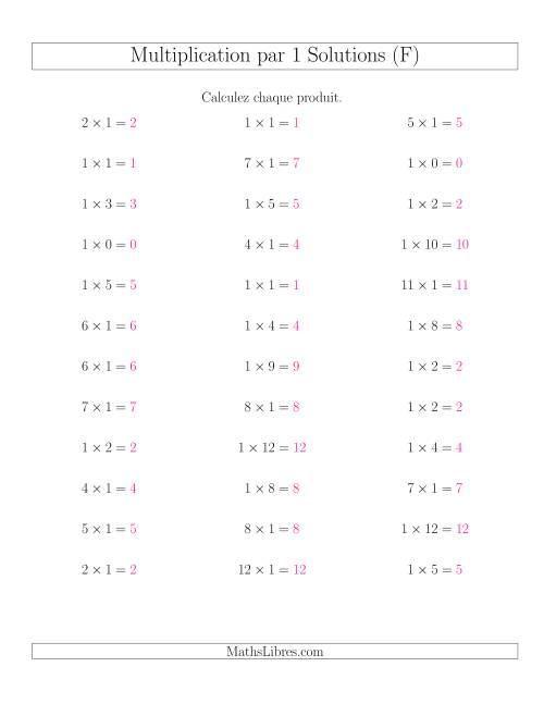 Règles de Multiplication Individuelles -- Multiplication par 1 -- Variation 0 à 12 (F) page 2