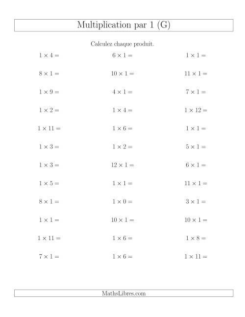Règles de Multiplication Individuelles -- Multiplication par 1 -- Variation 0 à 12 (G)