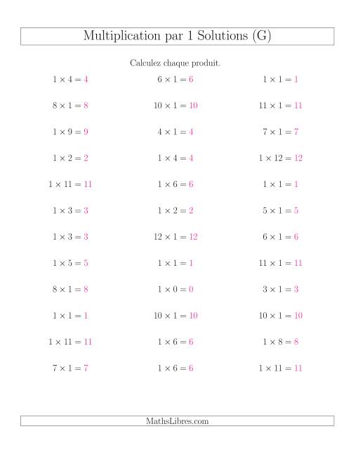 Règles de Multiplication Individuelles -- Multiplication par 1 -- Variation 0 à 12 (G) page 2