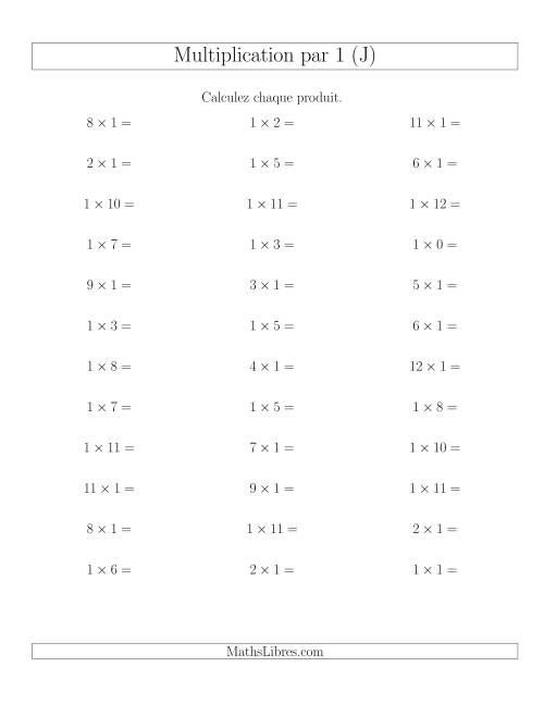 Règles de Multiplication Individuelles -- Multiplication par 1 -- Variation 0 à 12 (J)