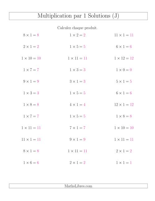 Règles de Multiplication Individuelles -- Multiplication par 1 -- Variation 0 à 12 (J) page 2