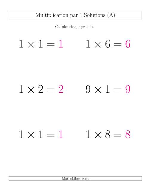 Règles de Multiplication Individuelles -- Multiplication par 1 -- Variation 0 à 9 (Gros Caractères) page 2