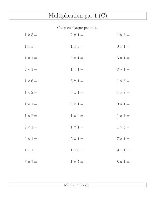 Règles de Multiplication Individuelles -- Multiplication par 1 -- Variation 0 à 9 (C)
