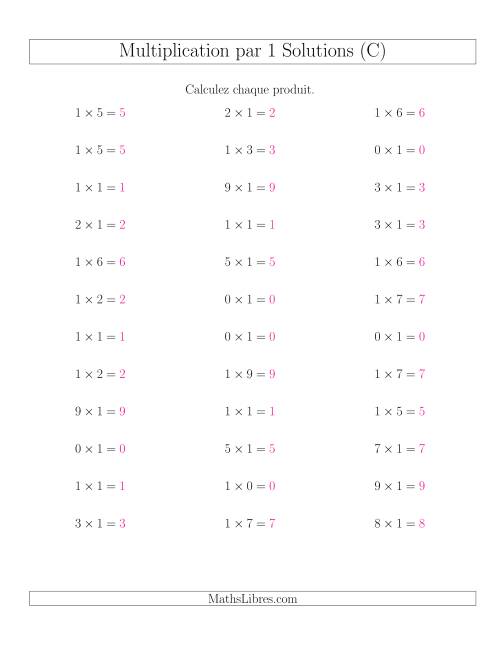 Règles de Multiplication Individuelles -- Multiplication par 1 -- Variation 0 à 9 (C) page 2