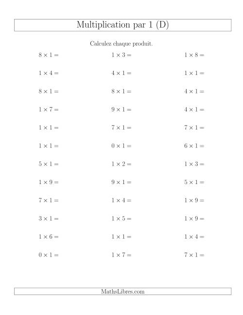 Règles de Multiplication Individuelles -- Multiplication par 1 -- Variation 0 à 9 (D)