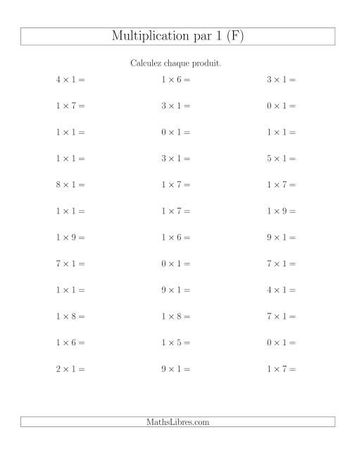 Règles de Multiplication Individuelles -- Multiplication par 1 -- Variation 0 à 9 (F)
