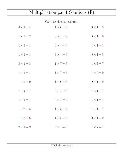 Règles de Multiplication Individuelles -- Multiplication par 1 -- Variation 0 à 9 (F) page 2