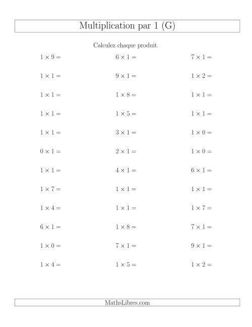Règles de Multiplication Individuelles -- Multiplication par 1 -- Variation 0 à 9 (G)
