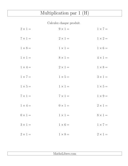 Règles de Multiplication Individuelles -- Multiplication par 1 -- Variation 0 à 9 (H)
