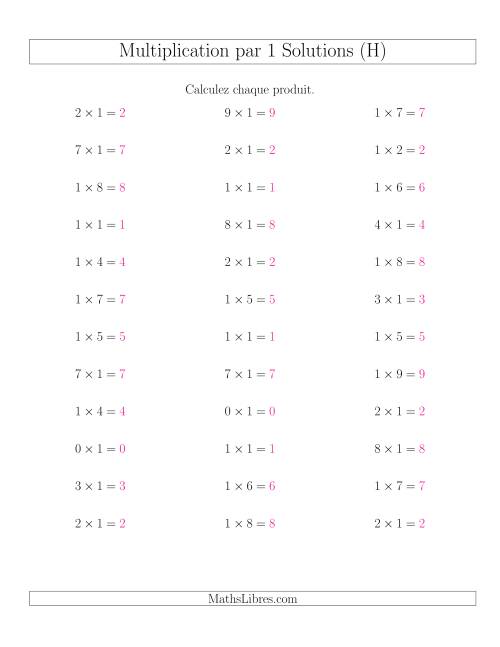 Règles de Multiplication Individuelles -- Multiplication par 1 -- Variation 0 à 9 (H) page 2