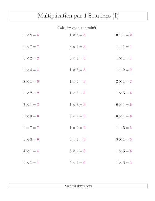 Règles de Multiplication Individuelles -- Multiplication par 1 -- Variation 0 à 9 (I) page 2