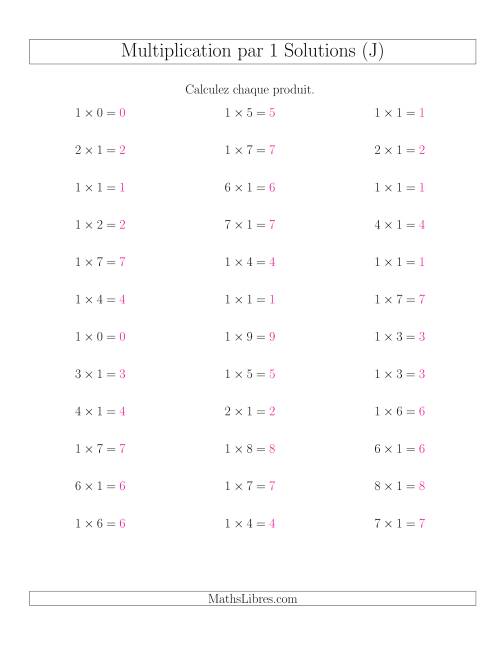 Règles de Multiplication Individuelles -- Multiplication par 1 -- Variation 0 à 9 (J) page 2