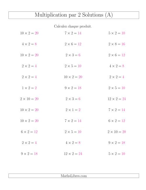 Règles de Multiplication Individuelles -- Multiplication par 2 -- Variation 0 à 12 (A) page 2