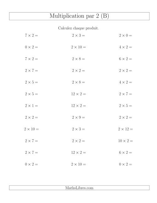 Règles de Multiplication Individuelles -- Multiplication par 2 -- Variation 0 à 12 (B)