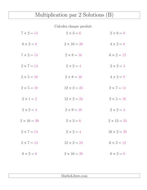 Règles de Multiplication Individuelles -- Multiplication par 2 -- Variation 0 à 12 (B) page 2