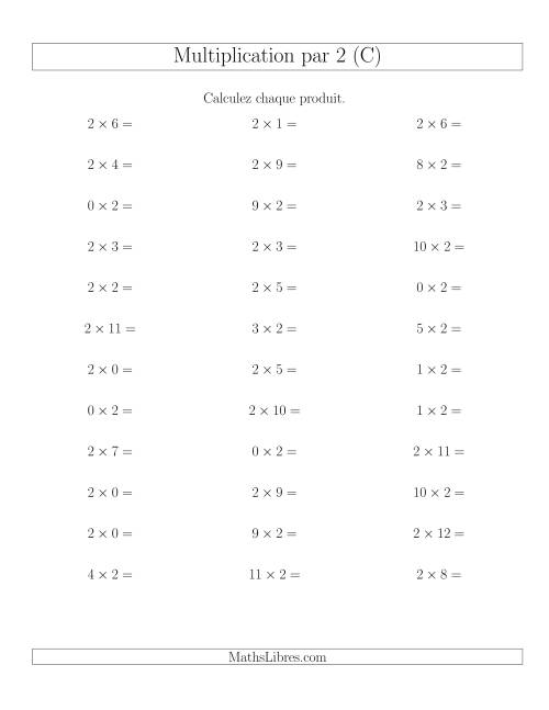 Règles de Multiplication Individuelles -- Multiplication par 2 -- Variation 0 à 12 (C)