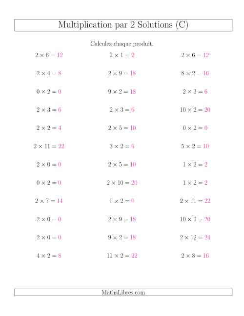 Règles de Multiplication Individuelles -- Multiplication par 2 -- Variation 0 à 12 (C) page 2