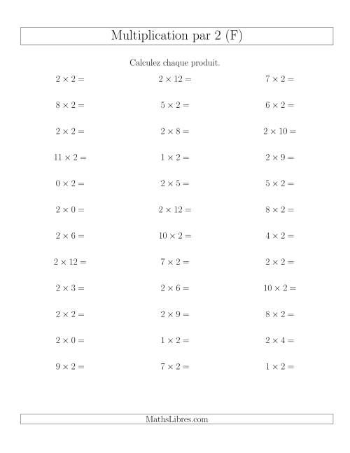 Règles de Multiplication Individuelles -- Multiplication par 2 -- Variation 0 à 12 (F)