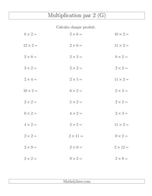 Règles de Multiplication Individuelles -- Multiplication par 2 -- Variation 0 à 12 (G)