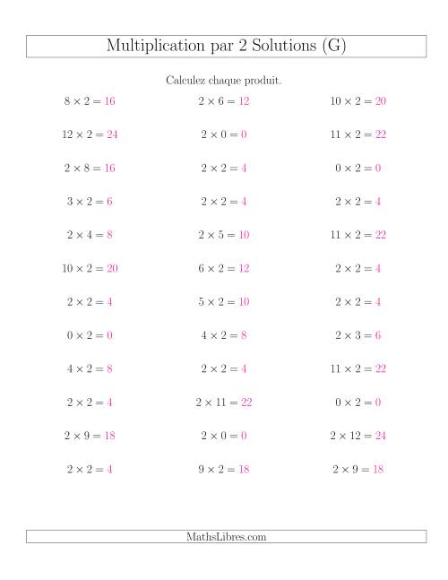 Règles de Multiplication Individuelles -- Multiplication par 2 -- Variation 0 à 12 (G) page 2