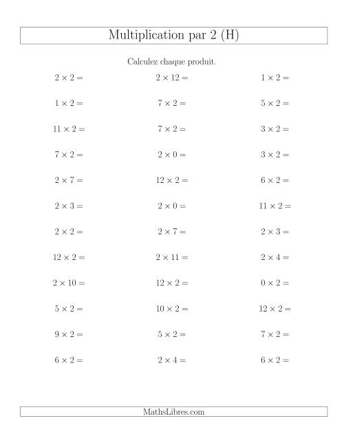 Règles de Multiplication Individuelles -- Multiplication par 2 -- Variation 0 à 12 (H)