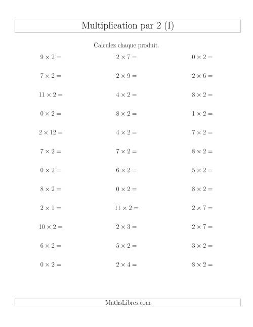 Règles de Multiplication Individuelles -- Multiplication par 2 -- Variation 0 à 12 (I)