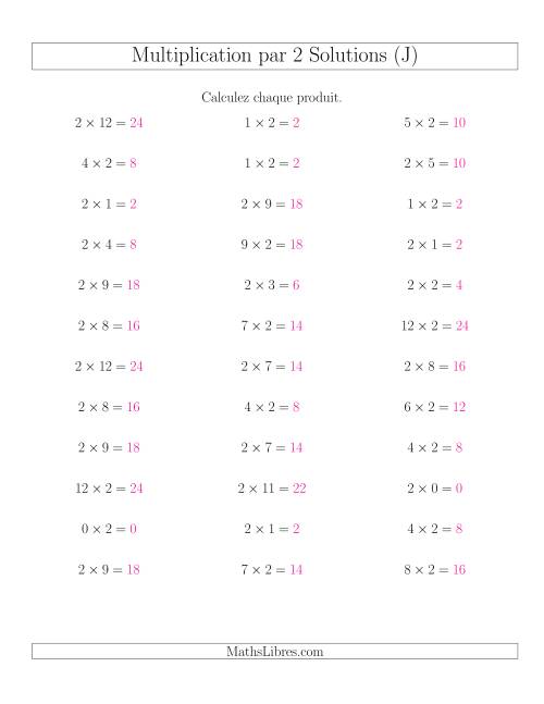 Règles de Multiplication Individuelles -- Multiplication par 2 -- Variation 0 à 12 (J) page 2