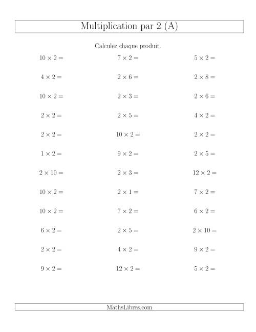 Règles de Multiplication Individuelles -- Multiplication par 2 -- Variation 0 à 12 (Tout)