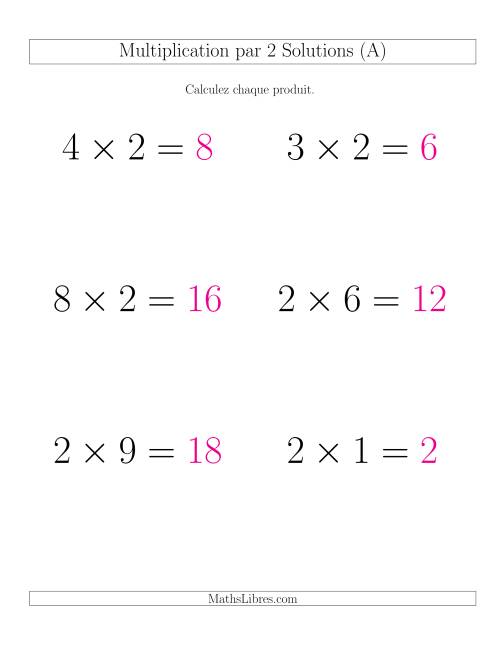 Règles de Multiplication Individuelles -- Multiplication par 2 -- Variation 0 à 9 (Gros Caractères) page 2