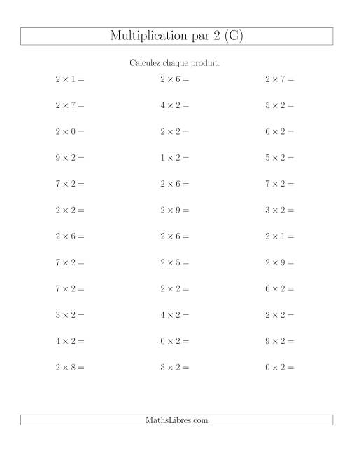 Règles de Multiplication Individuelles -- Multiplication par 2 -- Variation 0 à 9 (G)