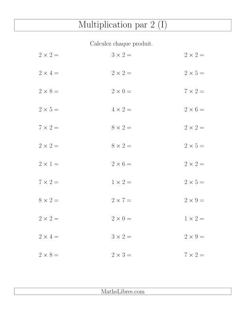 Règles de Multiplication Individuelles -- Multiplication par 2 -- Variation 0 à 9 (I)