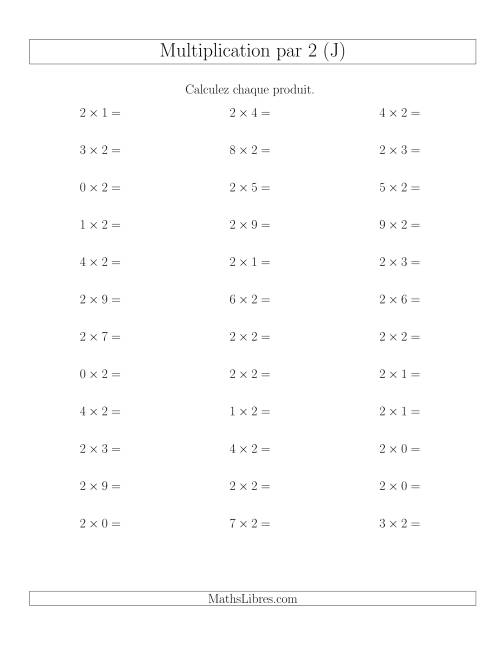 Règles de Multiplication Individuelles -- Multiplication par 2 -- Variation 0 à 9 (J)