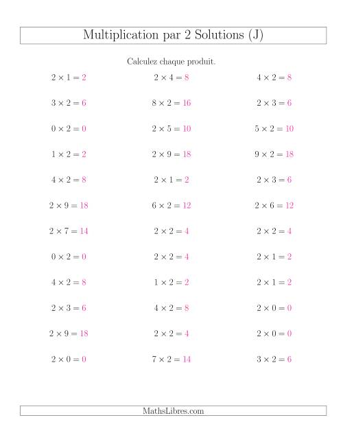 Règles de Multiplication Individuelles -- Multiplication par 2 -- Variation 0 à 9 (J) page 2