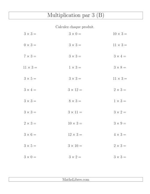 Règles de Multiplication Individuelles -- Multiplication par 3 -- Variation 0 à 12 (B)