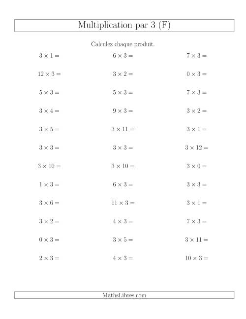 Règles de Multiplication Individuelles -- Multiplication par 3 -- Variation 0 à 12 (F)
