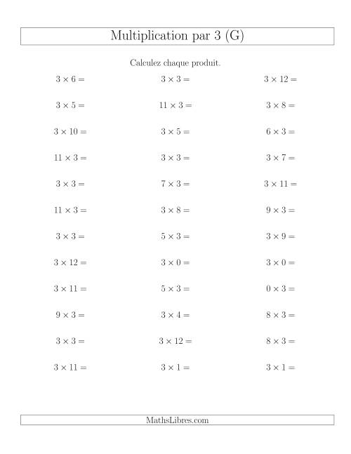 Règles de Multiplication Individuelles -- Multiplication par 3 -- Variation 0 à 12 (G)