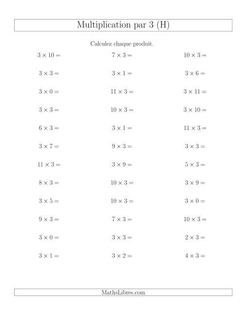 Règles de Multiplication Individuelles -- Multiplication par 3 -- Variation 0 à 12 (H)