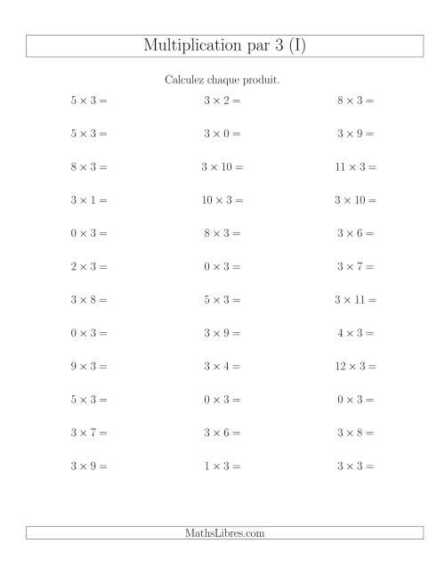 Règles de Multiplication Individuelles -- Multiplication par 3 -- Variation 0 à 12 (I)